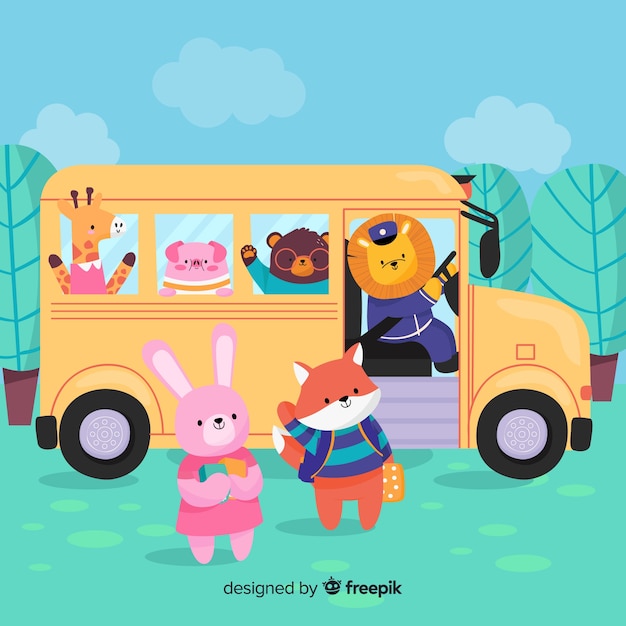 Vector Templates: Back to School Animal Bus Collection – Free Vector Download