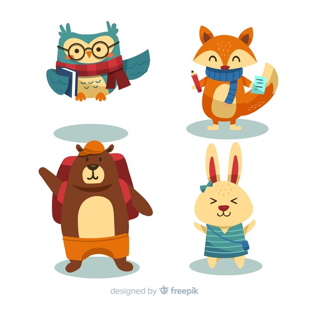 Back to school animal collection cartoon
