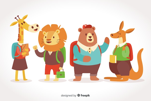 Free vector back to school animal collection on gradient background