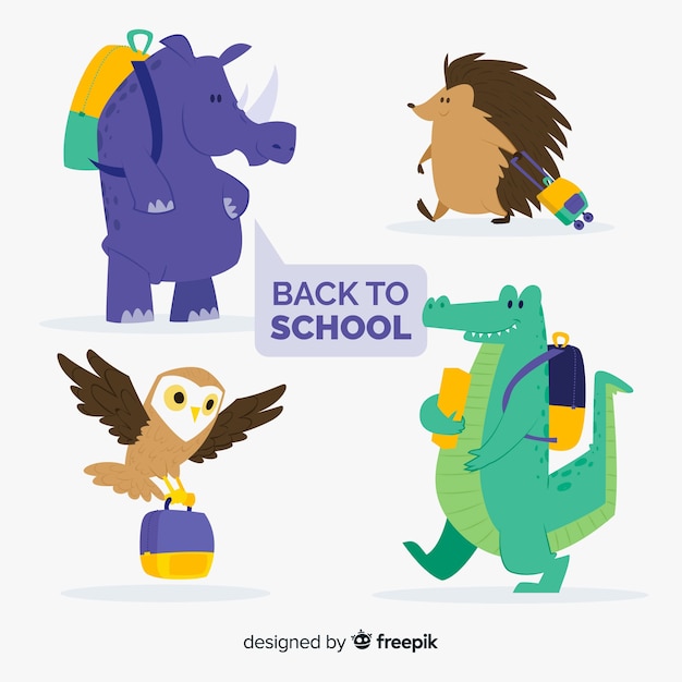 Free vector back to school animal collection with backpack