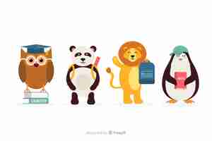 Free vector back to school animal collection with backpacks