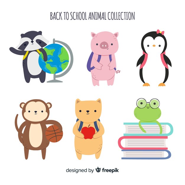 Back to school animal collection with penguin