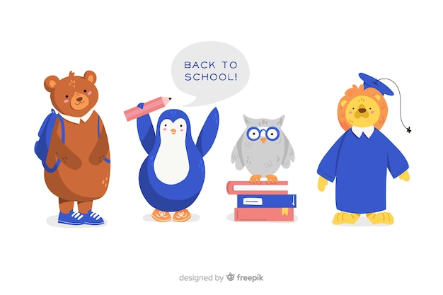 Free vector back to school animal collection