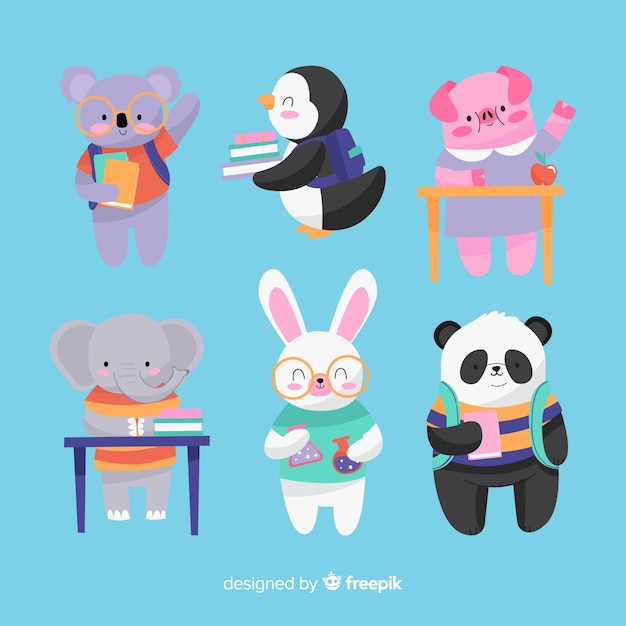 Free vector back to school animal sitting collection