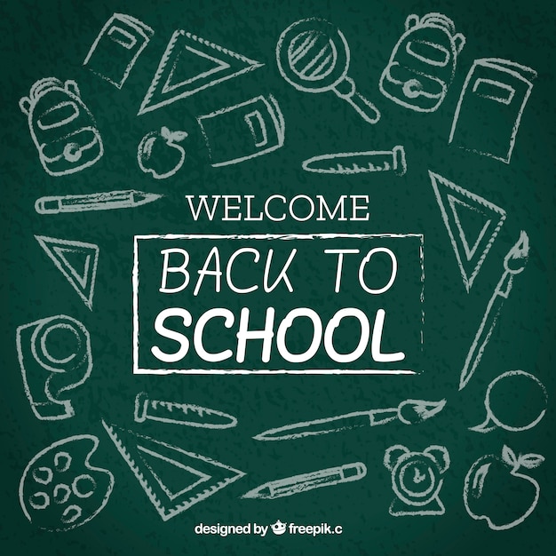 Free vector back to school background on chalkboard