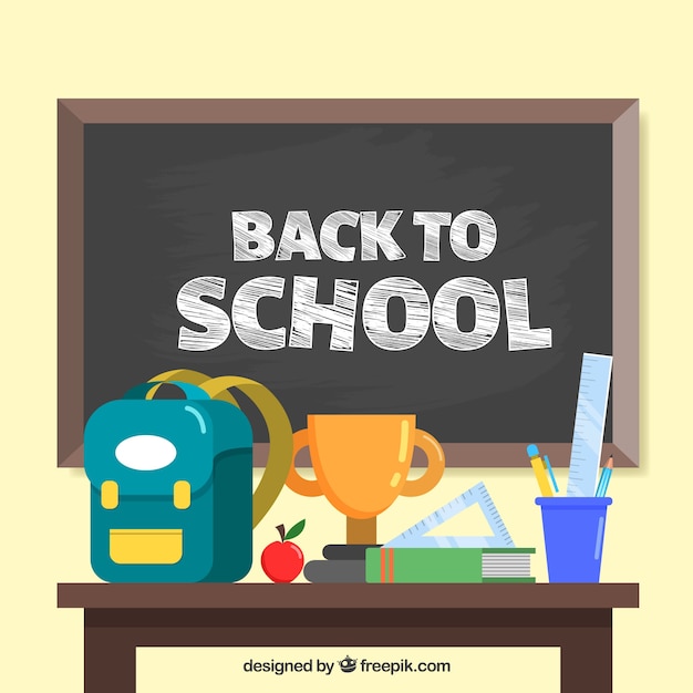 Back to school background with blackboard and elements