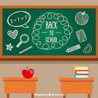 Free vector back to school background with chalkboard and desks