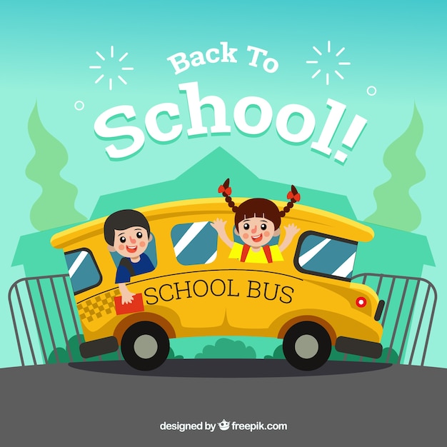 Back to school background with children in bus