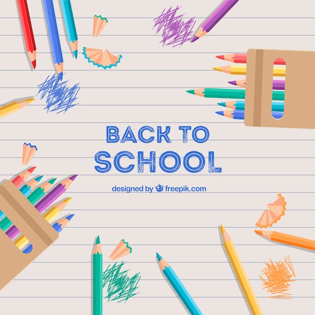 Back to school background with colored pencils