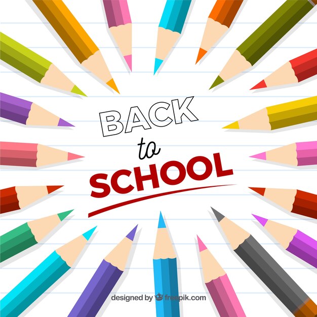 Back to school background with colored pencils