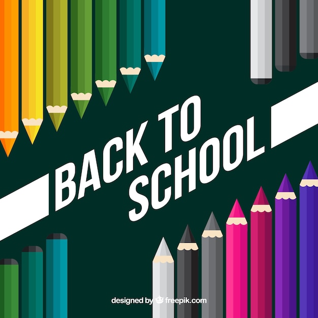 Back to school background with colored pencils