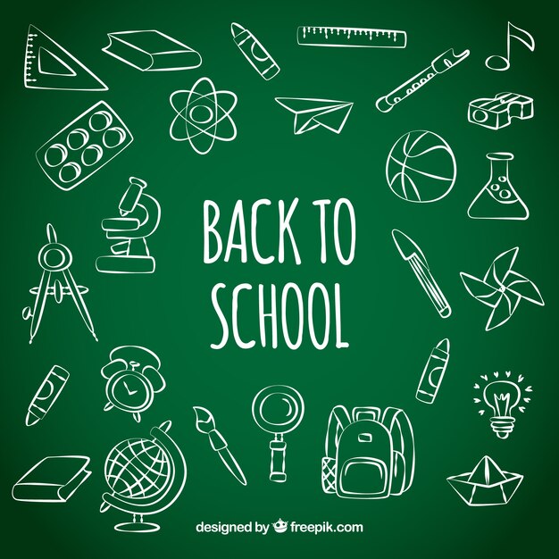 Back to school background with hand drawn elements on chalkboard