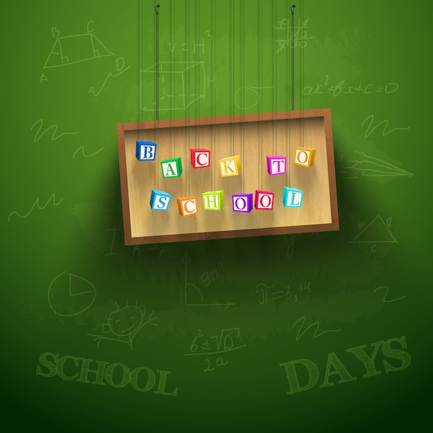 Free vector back to school background with hanging board and colorful letter cubes