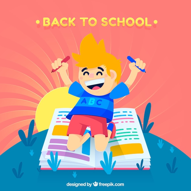 Back to school background with happy boy