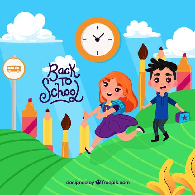 Back to school background with happy children