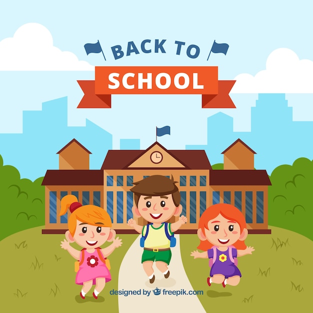 Back to school background with happy kids