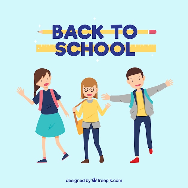 Back to school background with happy students