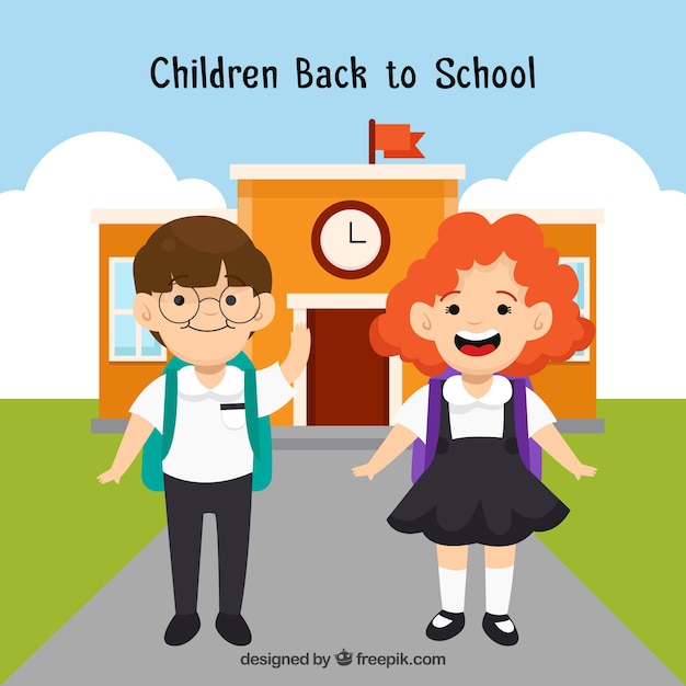 Back to school background with happy students