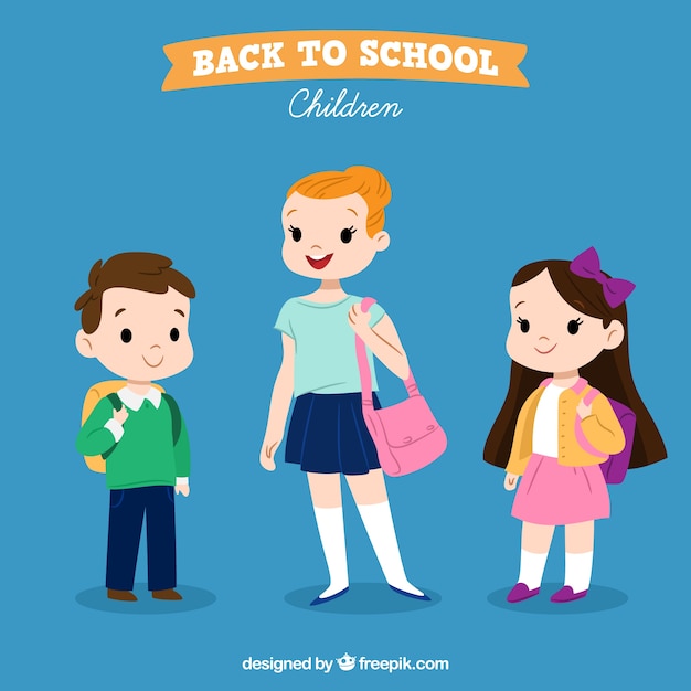 Back to school background with happy students – Free Vector Download