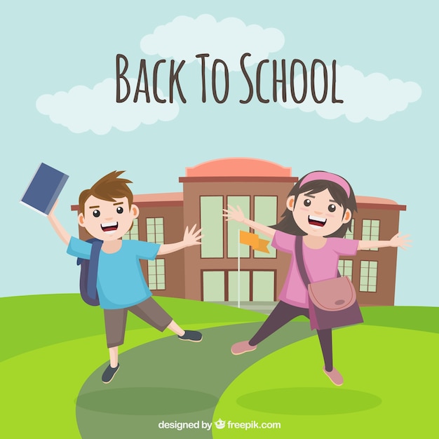 Back to school background with happy students