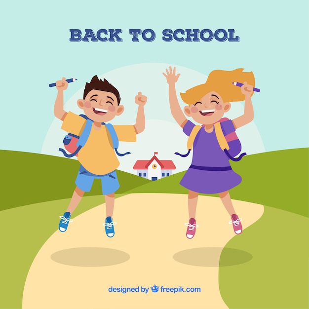 Back to school background with joyful children