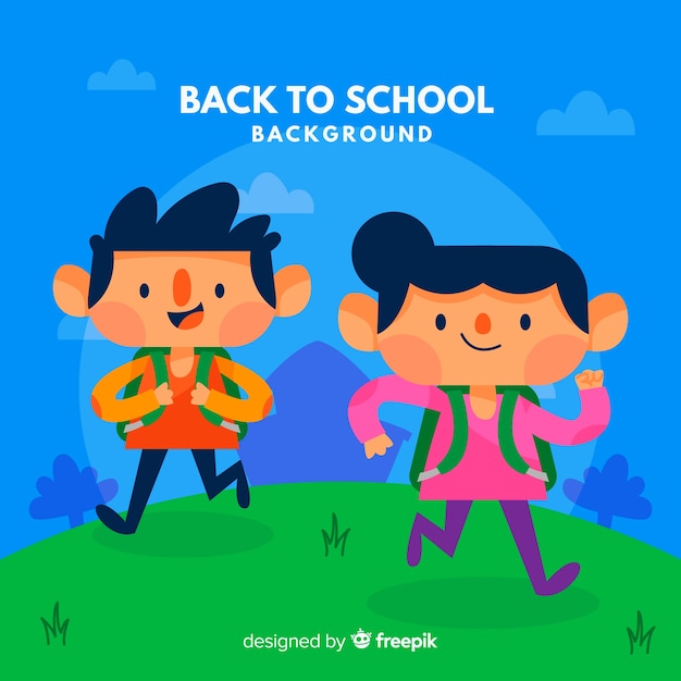 Back to school background with kids in flat style