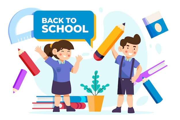 Back to school background with kids – Free Vector Download