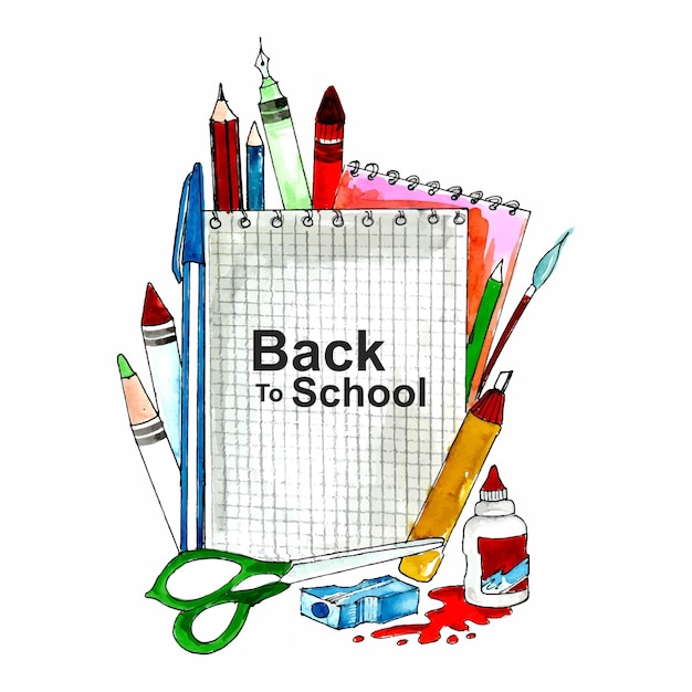 Free vector back to school background with school object watercolor