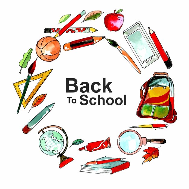 Free vector back to school background with school object watercolor