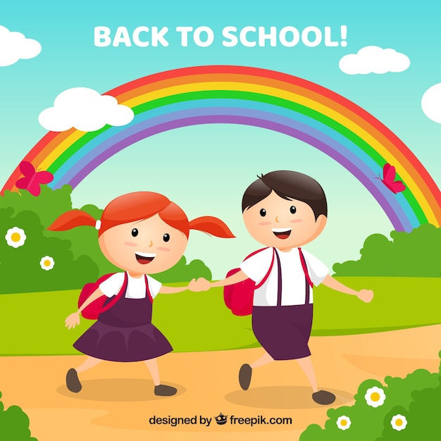 Back to school background with schoolkid couple