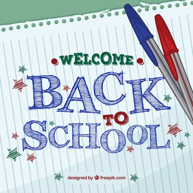 Free vector back to school background with sheet and pens