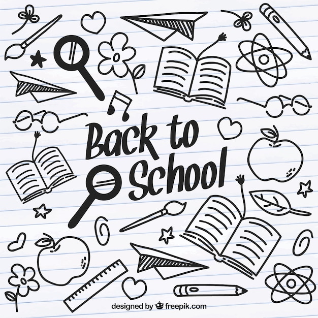 Free vector back to school background with sketches of materials