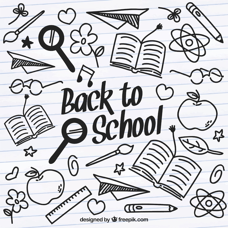 Free Vector back to school background with sketches of materials