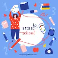 Free vector back to school background with student and elements