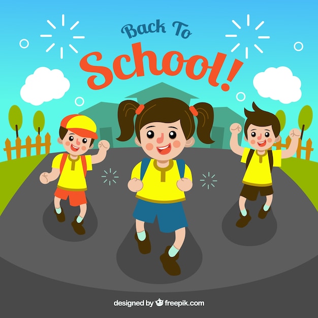 Back to school background with three children
