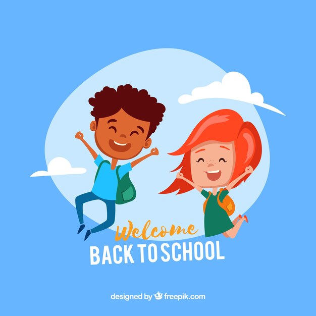 Back to school background with two kids