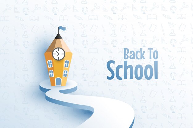 Free Vector School Flat Colored Illustration With Building Landscape And Welcome Back To School Headline