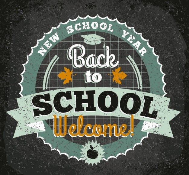 Free vector back to school badge on blackboard