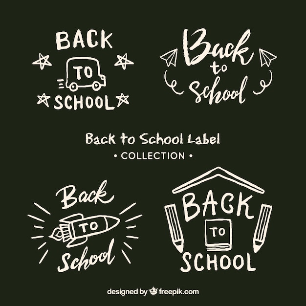Free vector back to school badge collection in chalk style