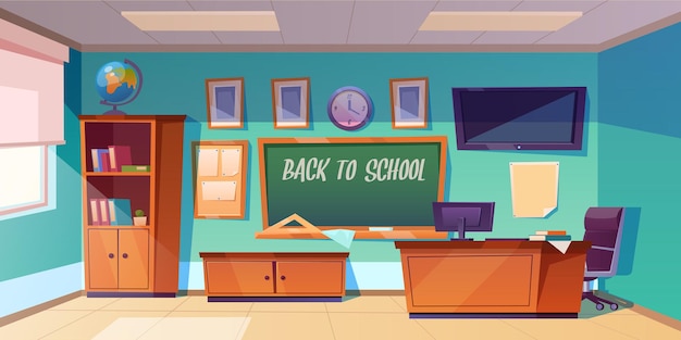 Back to school banner with empty classroom