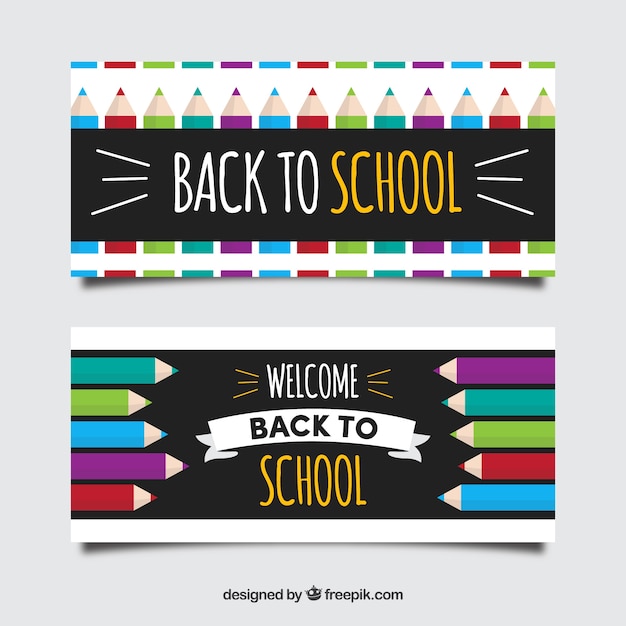 Back to school banners in flat design with pencil concept