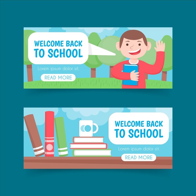 back to school banners in flat design