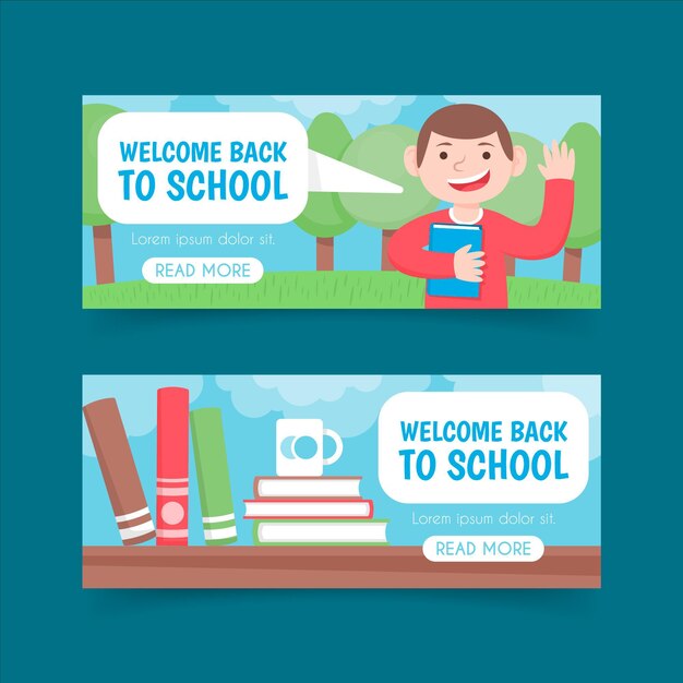 Back to school banners in flat design