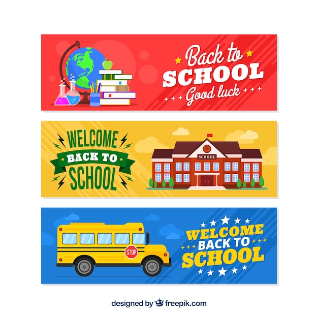 Free vector back to school banners in three colors