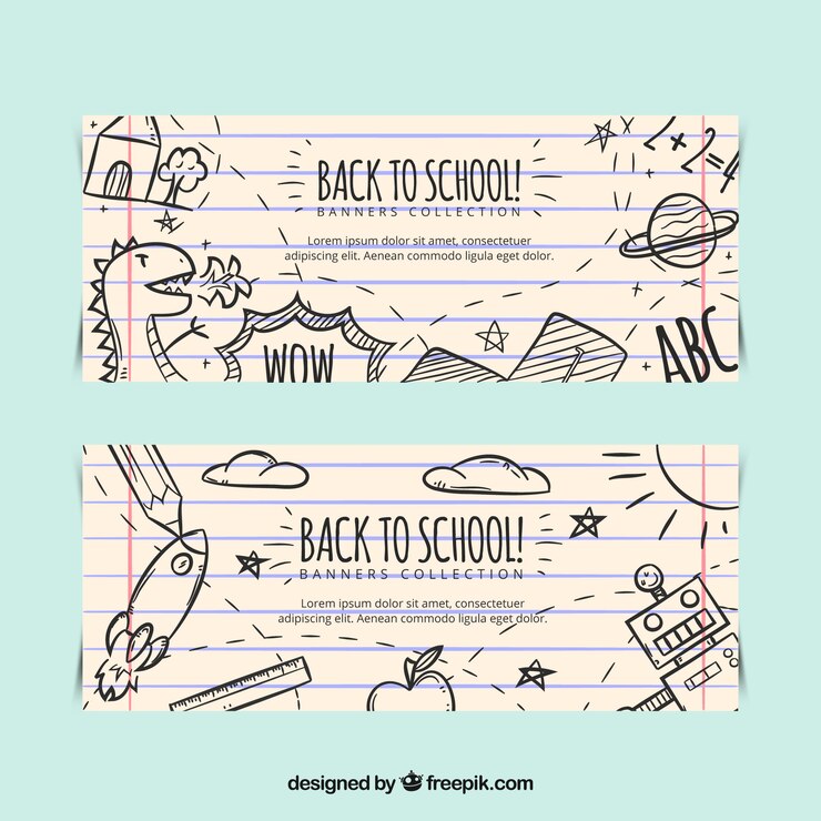 Free Vector back to school banners with children drawings
