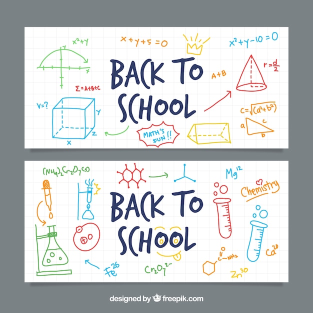 Back to school banners with colorful sketches