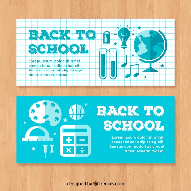 Back to school banners with elements in flat design