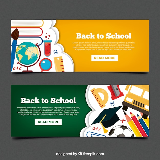 Free vector back to school banners with flat design