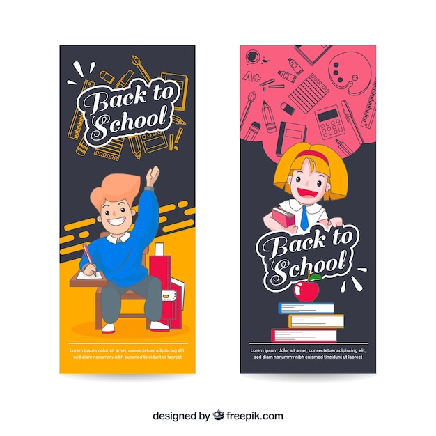 Torna a scuola banner con design piatto