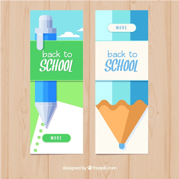 Free vector back to school banners with flat pencil